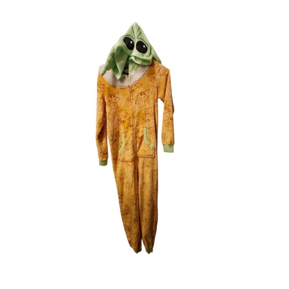 STAR WARS XS(0-2) Grogu Baby Yoda Mandalorian Hooded One Piece Pajama Zip-up One